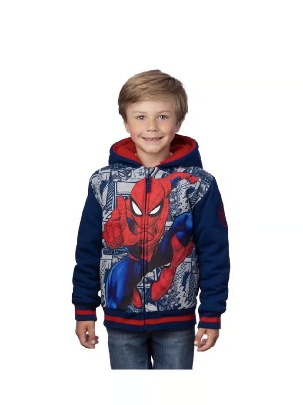 Marvel Spiderman Boys Size 5 Full Zip Plush Lined Hooded Jacket NWT